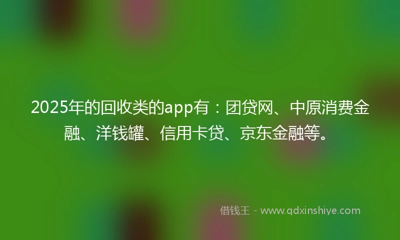 2025年的回收类的app有：团贷网、中原消费金融、洋钱罐、信用卡贷、京东金融等。