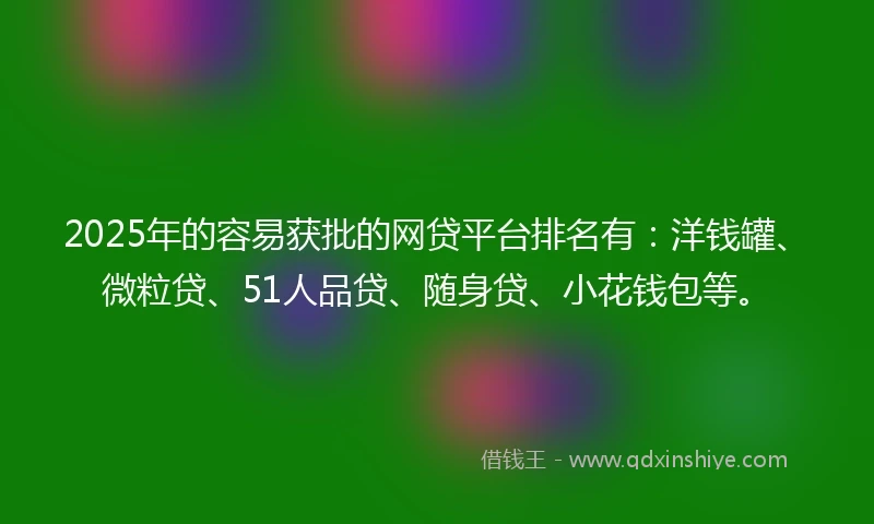 2025年的容易获批的网贷平台排名有：洋钱罐、微粒贷、51人品贷、随身贷、小花钱包等。