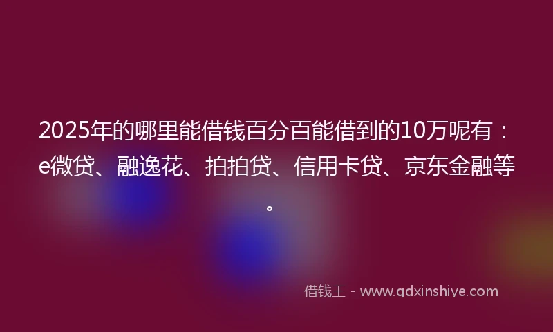 2025年的哪里能借钱百分百能借到的10万呢有：e微贷、融逸花、拍拍贷、信用卡贷、京东金融等。