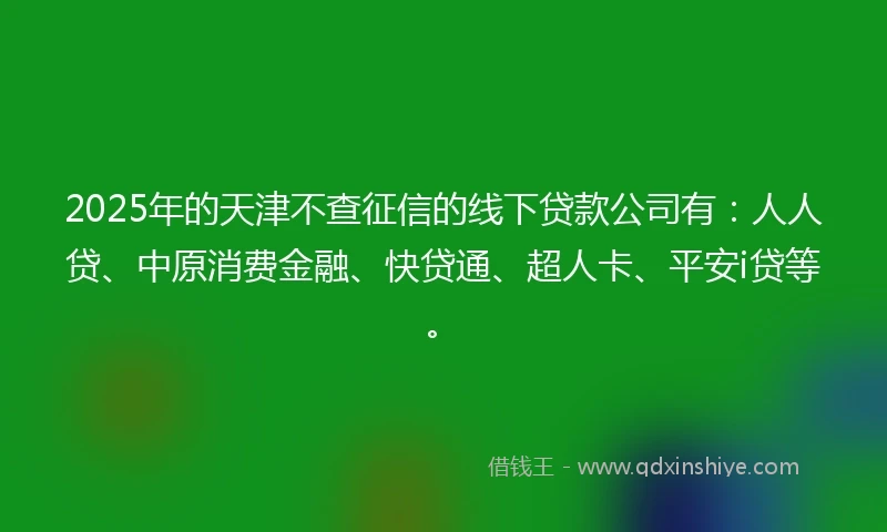 2025年的天津不查征信的线下贷款公司有：人人贷、中原消费金融、快贷通、超人卡、平安i贷等。