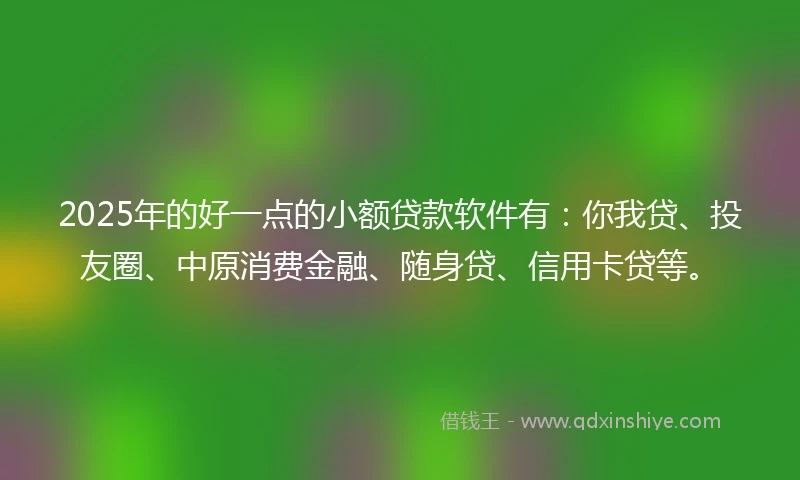 2025年的好一点的小额贷款软件有：你我贷、投友圈、中原消费金融、随身贷、信用卡贷等。