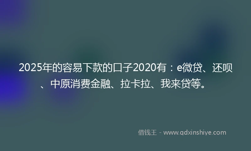 2025年的容易下款的口子2020有：e微贷、还呗、中原消费金融、拉卡拉、我来贷等。