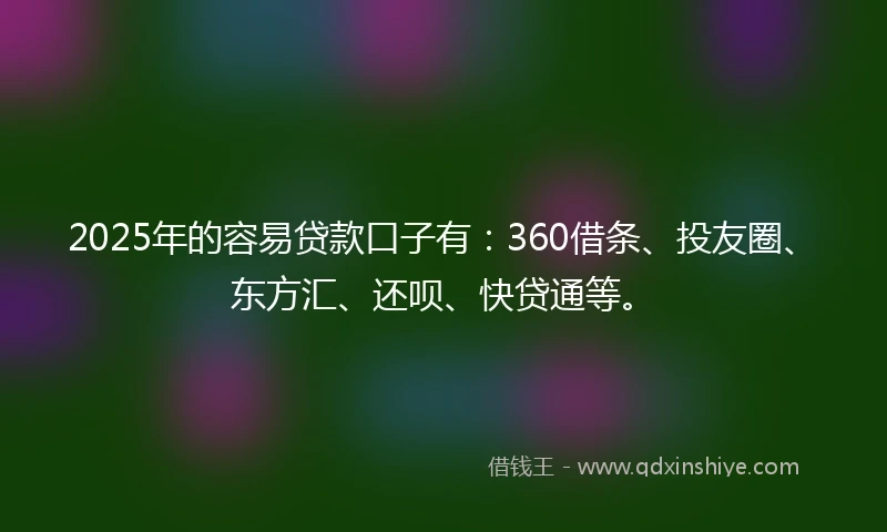 2025年的容易贷款口子有：360借条、投友圈、东方汇、还呗、快贷通等。