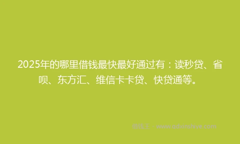 2025年的哪里借钱最快最好通过有：读秒贷、省呗、东方汇、维信卡卡贷、快贷通等。