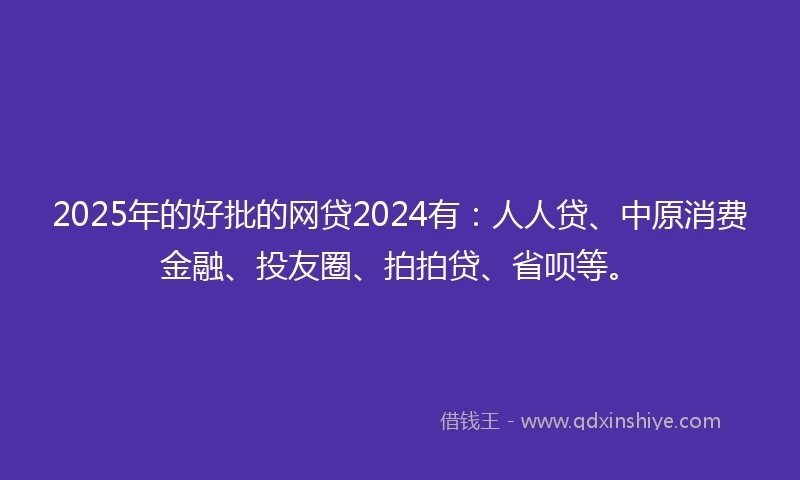 2025年的好批的网贷2024有：人人贷、中原消费金融、投友圈、拍拍贷、省呗等。