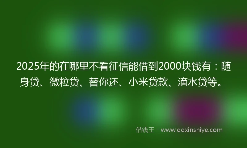 2025年的在哪里不看征信能借到2000块钱有：随身贷、微粒贷、替你还、小米贷款、滴水贷等。