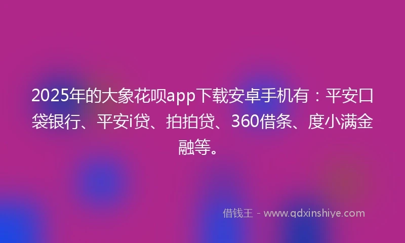 2025年的大象花呗app下载安卓手机有：平安口袋银行、平安i贷、拍拍贷、360借条、度小满金融等。