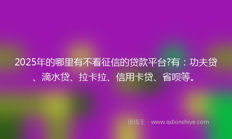 2025年的哪里有不看征信的贷款平台?有:功夫贷、滴水贷、拉卡拉、信用卡贷、省呗等。