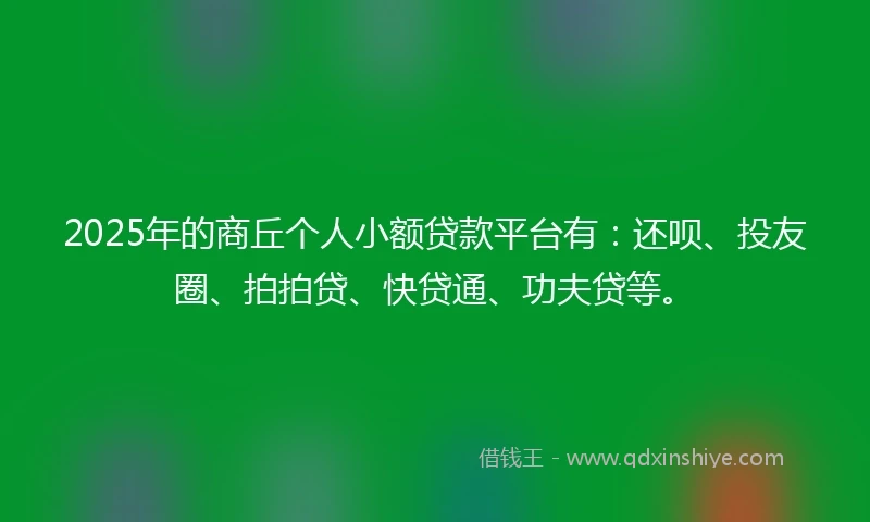 2025年的商丘个人小额贷款平台有:还呗、投友圈、拍拍贷、快贷通、功夫贷等。