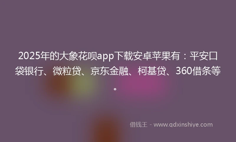 2025年的大象花呗app下载安卓苹果有:平安口袋银行、微粒贷、京东金融、柯基贷、360借条等。