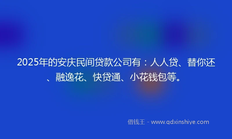 2025年的安庆民间贷款公司有：人人贷、替你还、融逸花、快贷通、小花钱包等。