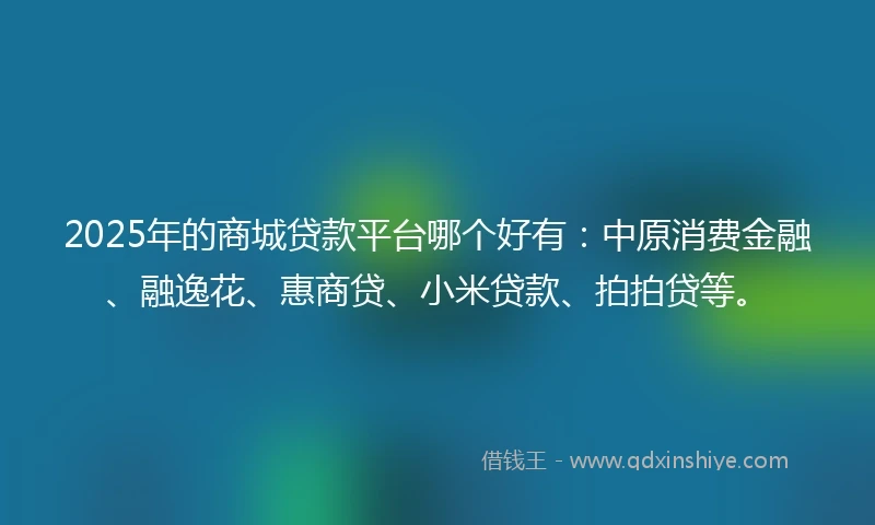 2025年的商城贷款平台哪个好有：中原消费金融、融逸花、惠商贷、小米贷款、拍拍贷等。
