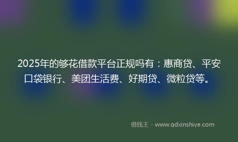 2025年的够花借款平台正规吗有：惠商贷、平安口袋银行、美团生活费、好期贷、微粒贷等。