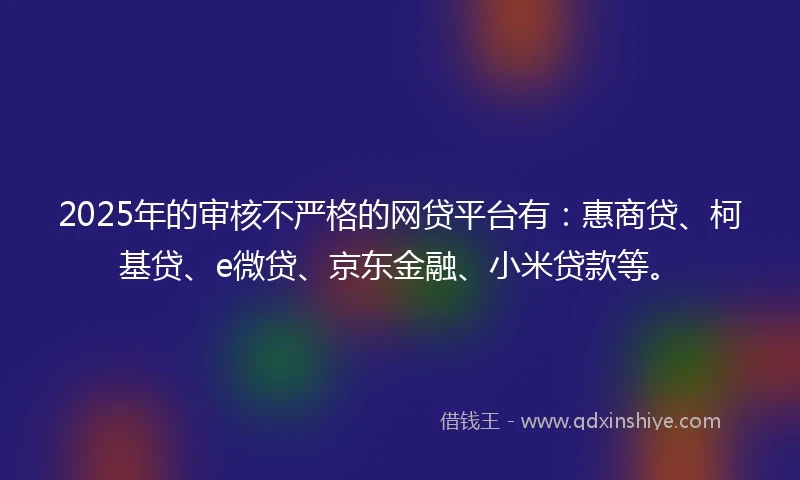 2025年的审核不严格的网贷平台有：惠商贷、柯基贷、e微贷、京东金融、小米贷款等。
