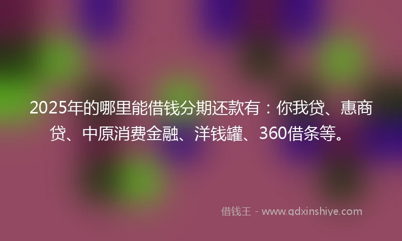2025年的哪里能借钱分期还款有：你我贷、惠商贷、中原消费金融、洋钱罐、360借条等。