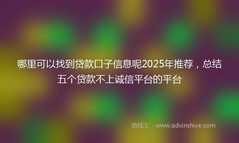 哪里可以找到贷款口子信息呢2025年推荐，总结五个贷款不上诚信平台的平台