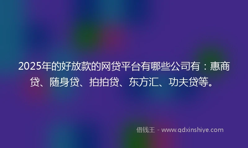 2025年的好放款的网贷平台有哪些公司有：惠商贷、随身贷、拍拍贷、东方汇、功夫贷等。