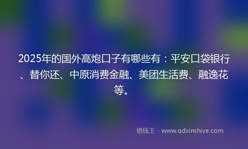 2025年的国外高炮口子有哪些有：平安口袋银行、替你还、中原消费金融、美团生活费、融逸花等。