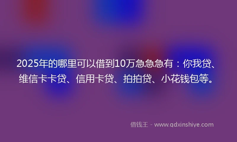 2025年的哪里可以借到10万急急急有：你我贷、维信卡卡贷、信用卡贷、拍拍贷、小花钱包等。