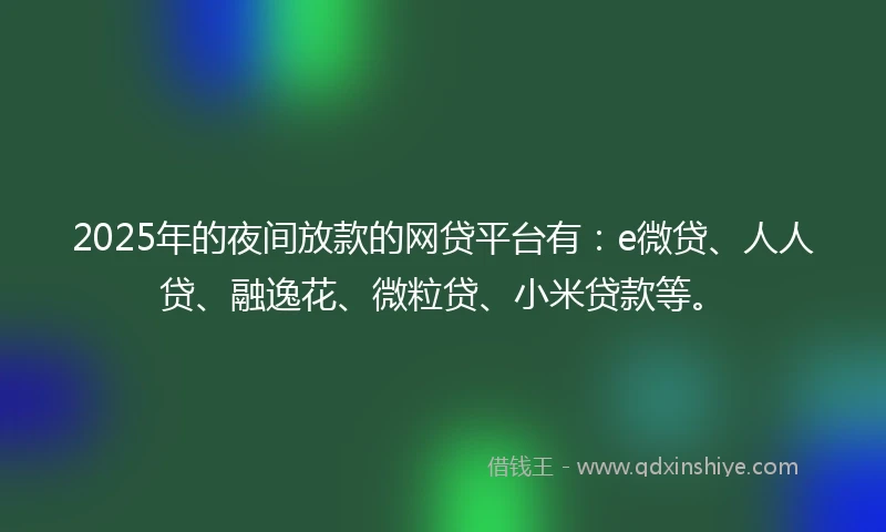 2025年的夜间放款的网贷平台有:e微贷、人人贷、融逸花、微粒贷、小米贷款等。