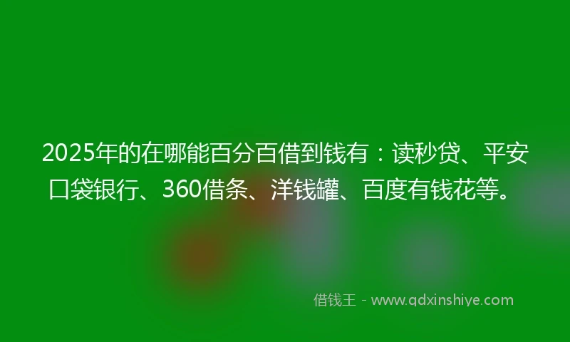 2025年的在哪能百分百借到钱有：读秒贷、平安口袋银行、360借条、洋钱罐、百度有钱花等。