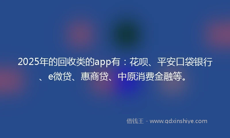 2025年的回收类的app有：花呗、平安口袋银行、e微贷、惠商贷、中原消费金融等。