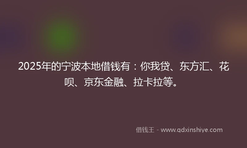 2025年的宁波本地借钱有：你我贷、东方汇、花呗、京东金融、拉卡拉等。