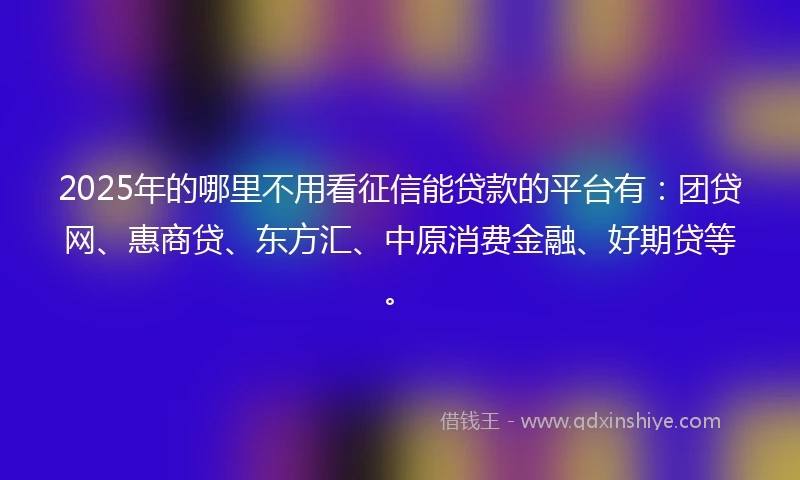 2025年的哪里不用看征信能贷款的平台有：团贷网、惠商贷、东方汇、中原消费金融、好期贷等。