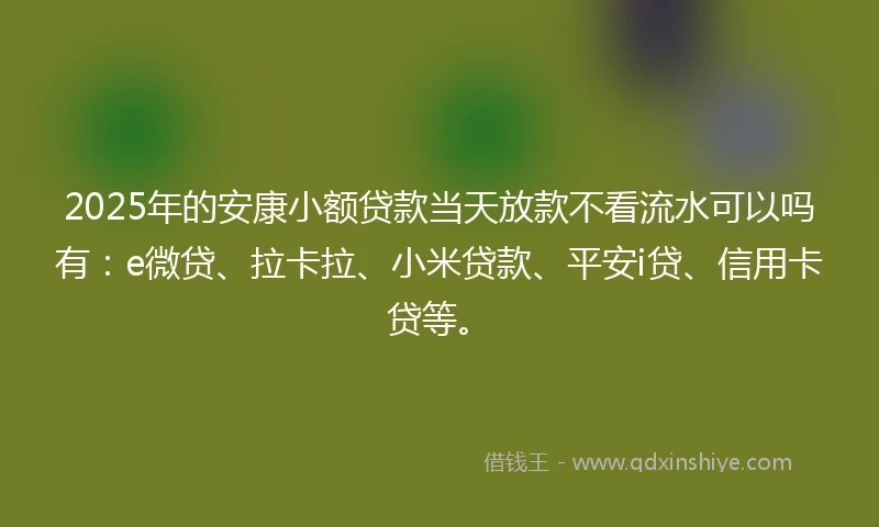 2025年的安康小额贷款当天放款不看流水可以吗有：e微贷、拉卡拉、小米贷款、平安i贷、信用卡贷等。