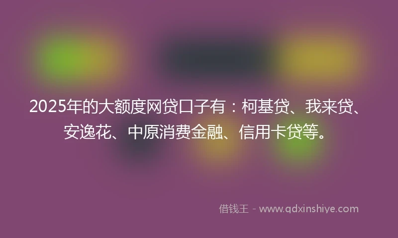 2025年的大额度网贷口子有：柯基贷、我来贷、安逸花、中原消费金融、信用卡贷等。