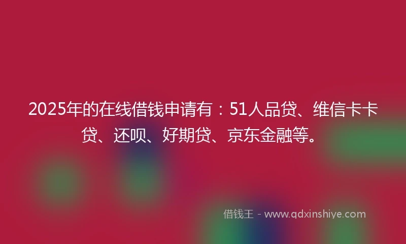 2025年的在线借钱申请有：51人品贷、维信卡卡贷、还呗、好期贷、京东金融等。