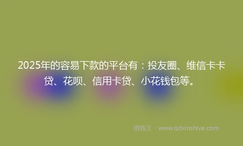 2025年的容易下款的平台有：投友圈、维信卡卡贷、花呗、信用卡贷、小花钱包等。