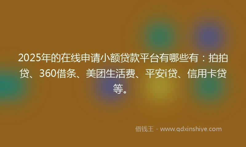 2025年的在线申请小额贷款平台有哪些有：拍拍贷、360借条、美团生活费、平安i贷、信用卡贷等。