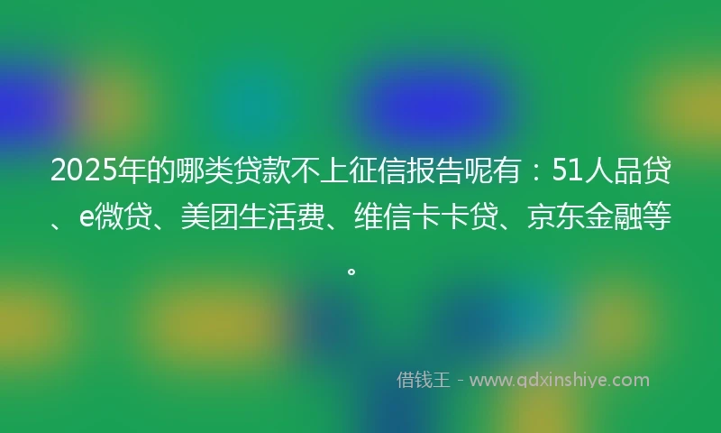 2025年的哪类贷款不上征信报告呢有：51人品贷、e微贷、美团生活费、维信卡卡贷、京东金融等。