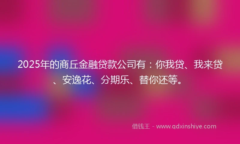 2025年的商丘金融贷款公司有：你我贷、我来贷、安逸花、分期乐、替你还等。