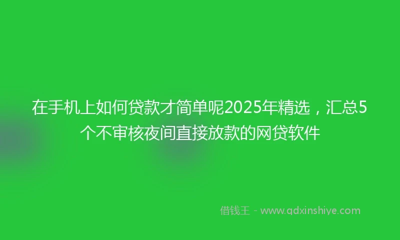 在手机上如何贷款才简单呢2025年精选，汇总5个不审核夜间直接放款的网贷软件