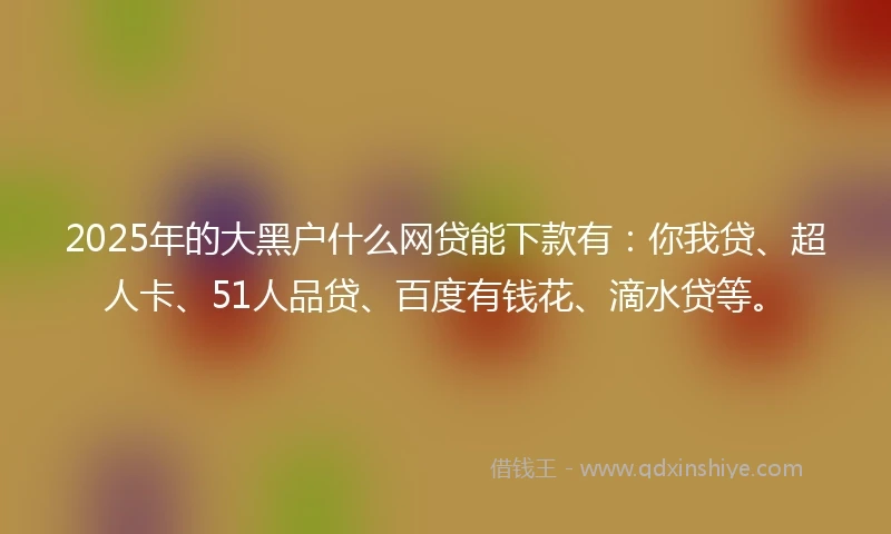 2025年的大黑户什么网贷能下款有：你我贷、超人卡、51人品贷、百度有钱花、滴水贷等。