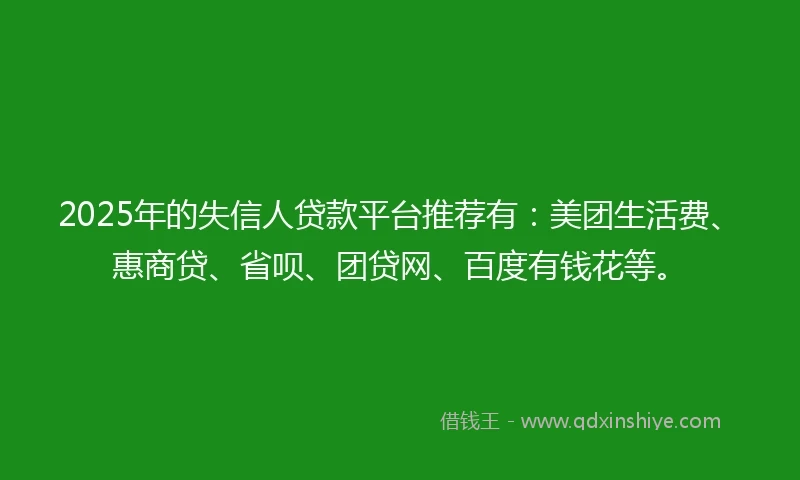 2025年的失信人贷款平台推荐有：美团生活费、惠商贷、省呗、团贷网、百度有钱花等。
