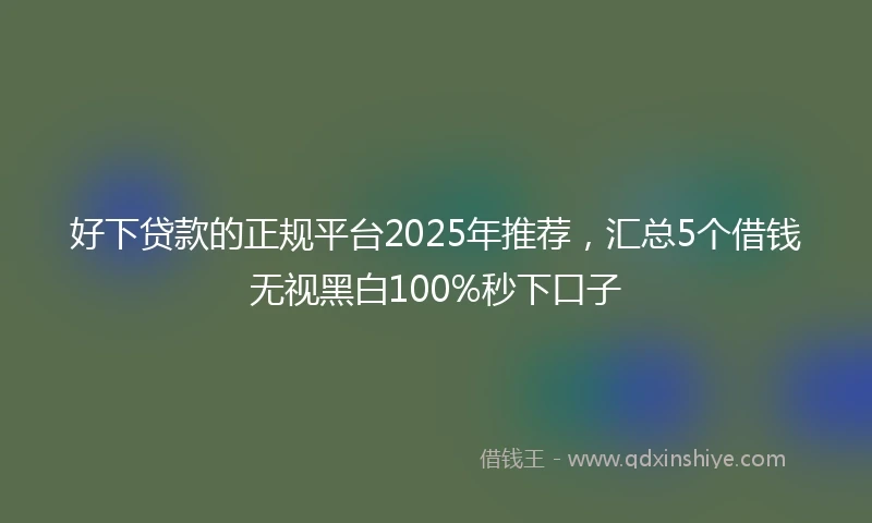 好下贷款的正规平台2025年推荐，汇总5个借钱无视黑白100%秒下口子