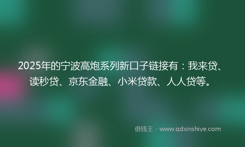2025年的宁波高炮系列新口子链接有：我来贷、读秒贷、京东金融、小米贷款、人人贷等。