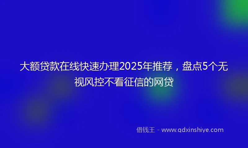 大额贷款在线快速办理2025年推荐，盘点5个无视风控不看征信的网贷