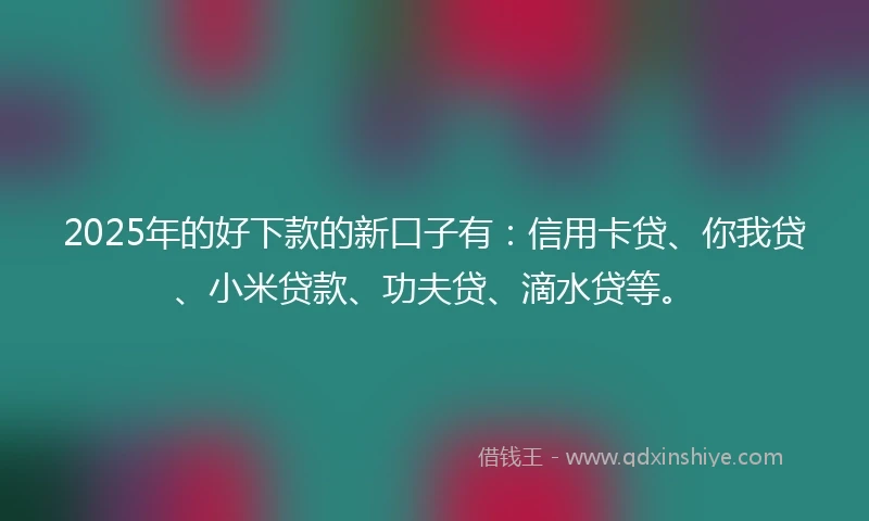 2025年的好下款的新口子有：信用卡贷、你我贷、小米贷款、功夫贷、滴水贷等。