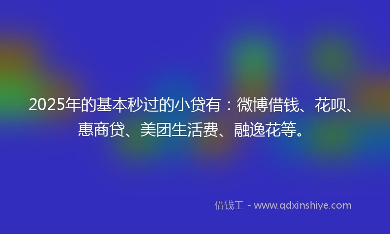 2025年的基本秒过的小贷有：微博借钱、花呗、惠商贷、美团生活费、融逸花等。