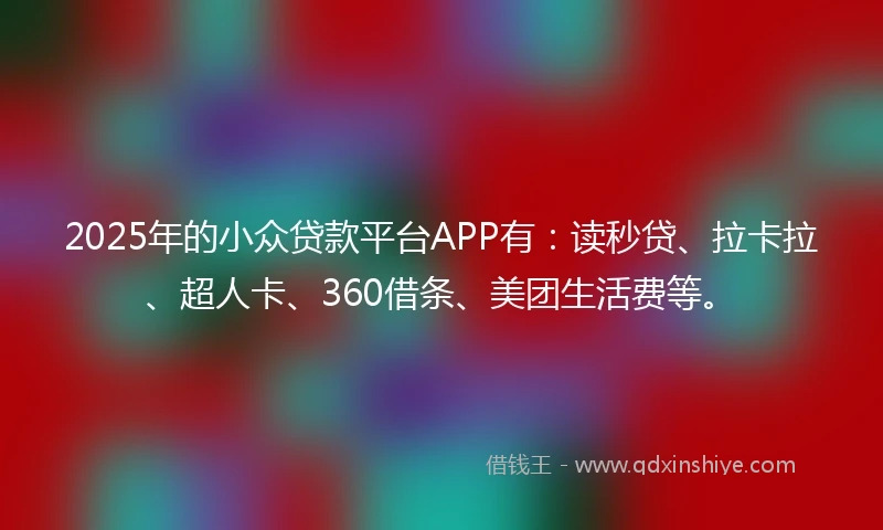 2025年的小众贷款平台APP有：读秒贷、拉卡拉、超人卡、360借条、美团生活费等。