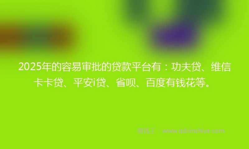 2025年的容易审批的贷款平台有：功夫贷、维信卡卡贷、平安i贷、省呗、百度有钱花等。
