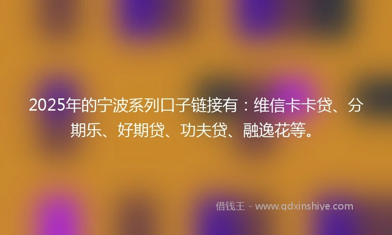 2025年的宁波系列口子链接有：维信卡卡贷、分期乐、好期贷、功夫贷、融逸花等。