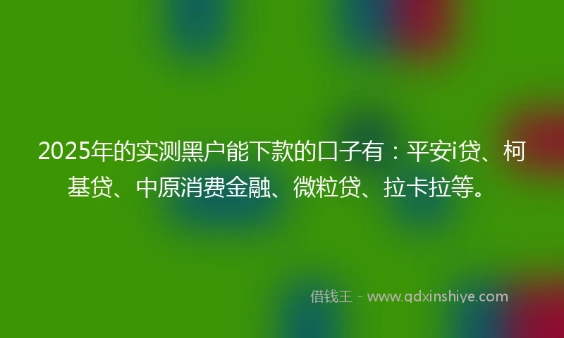 2025年的实测黑户能下款的口子有：平安i贷、柯基贷、中原消费金融、微粒贷、拉卡拉等。