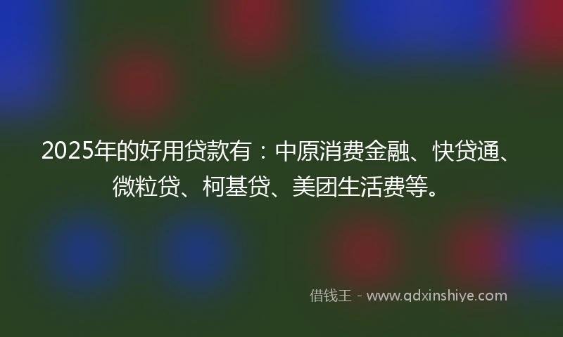 2025年的好用贷款有：中原消费金融、快贷通、微粒贷、柯基贷、美团生活费等。