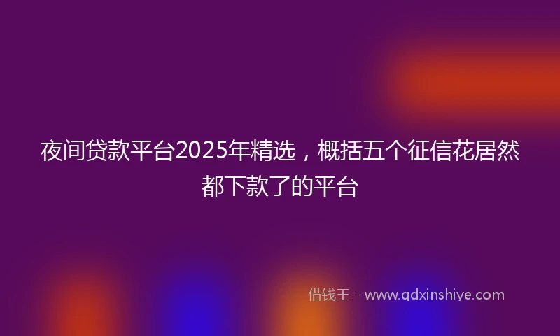 夜间贷款平台2025年精选，概括五个征信花居然都下款了的平台