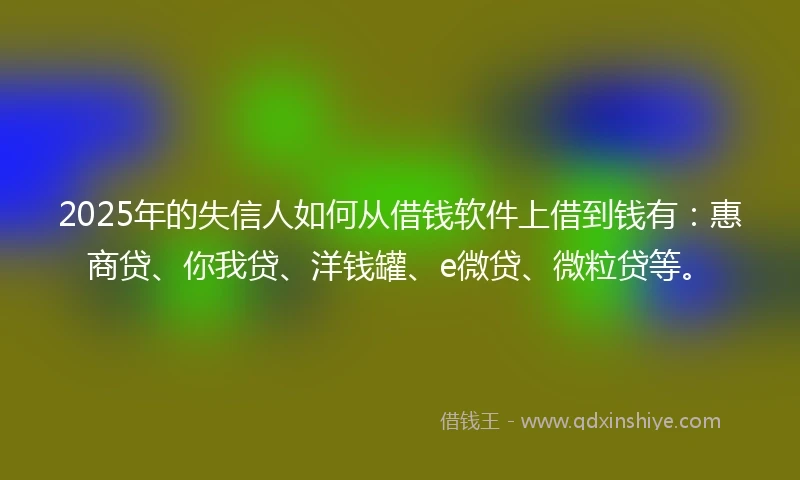 2025年的失信人如何从借钱软件上借到钱有：惠商贷、你我贷、洋钱罐、e微贷、微粒贷等。